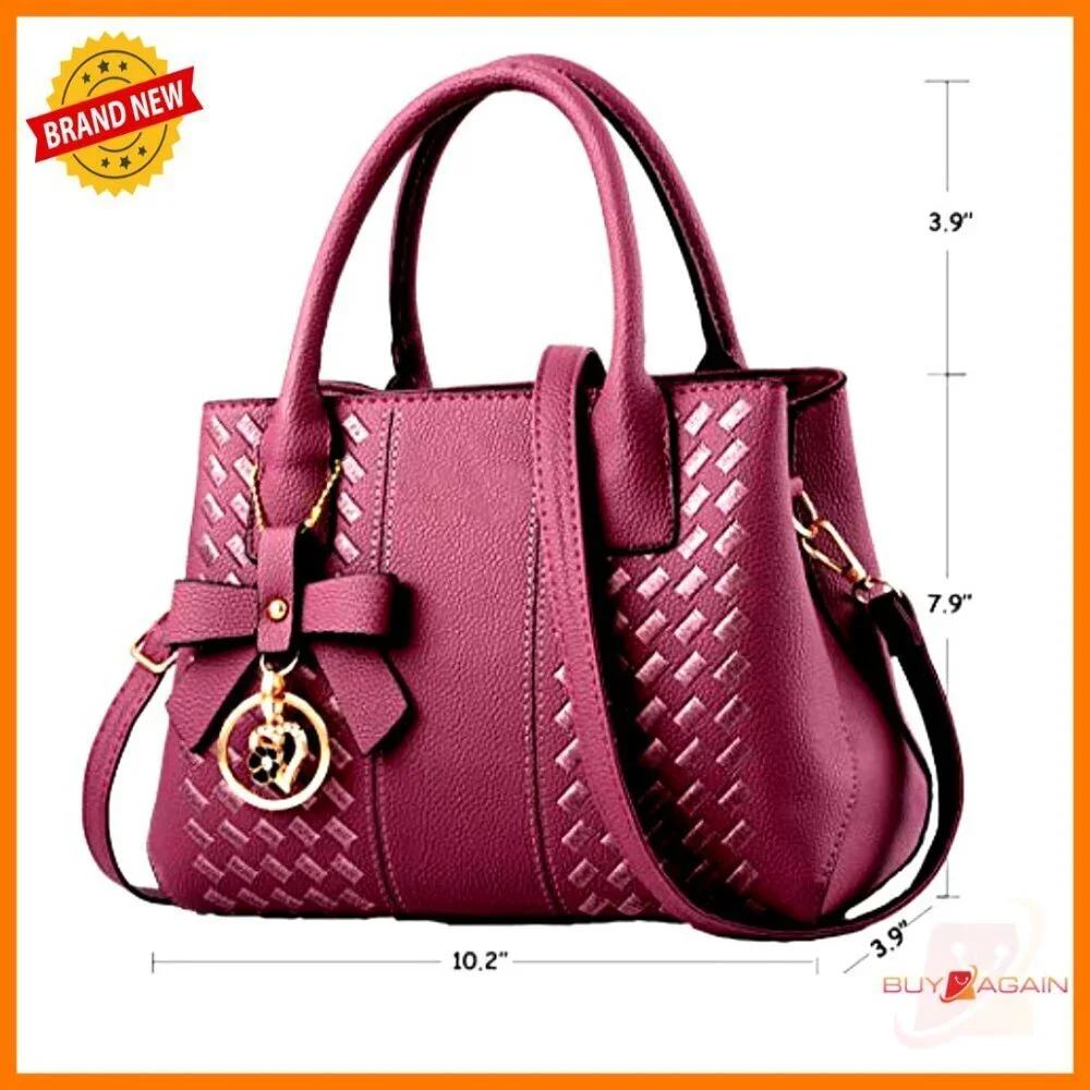 PU Leather Satchel Tote with Adjustable Shoulder Strap, 10.2x7.9 Inches